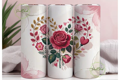 Romantic Rose Heart 20oz Tumbler Wrap Sublimation PixelChick 