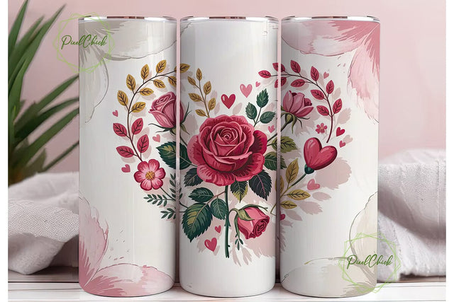 Romantic Rose Heart 20oz Tumbler Wrap Sublimation PixelChick 