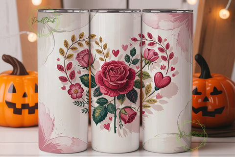 Romantic Rose Heart 20oz Tumbler Wrap Sublimation PixelChick 