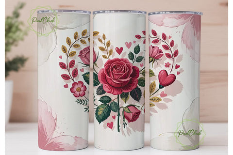 Romantic Rose Heart 20oz Tumbler Wrap Sublimation PixelChick 