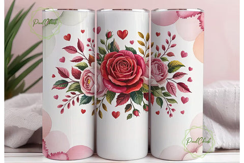 Romantic Rose Heart 20oz Tumbler Wrap Sublimation PixelChick 