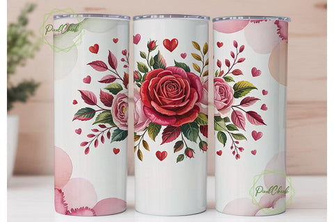Romantic Rose Heart 20oz Tumbler Wrap Sublimation PixelChick 