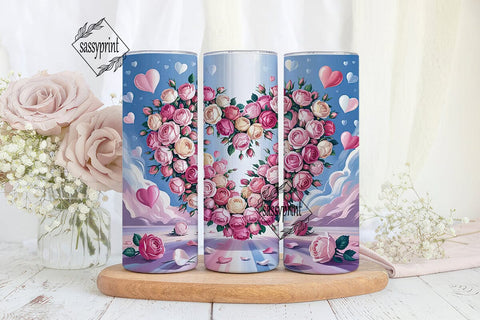 Romantic Rose Heart Tumbler PNG Sublimation sassyprint 