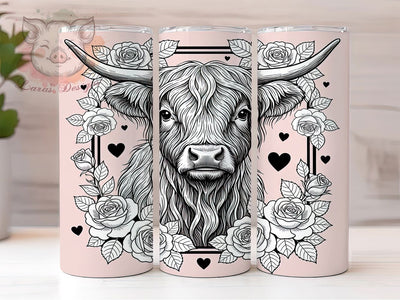 Romantic Rose Highland Cow Tumbler, Romantic Cow Rose Wrap, Farm Animal Love Cup, 20oz Sublimation Wrap, Cute Highland Cow Design Tumbler, Rustic Valentine Floral Cup, Country Romance Sublimation Lara' s Designs 
