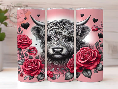 Romantic Rose Highland Cow Tumbler, Romantic Cow Rose Wrap, Farm Animal Love Cup, 20oz Sublimation Wrap, Cute Highland Cow Design Tumbler, Rustic Valentine Floral Cup, Country Romance Sublimation Lara' s Designs 