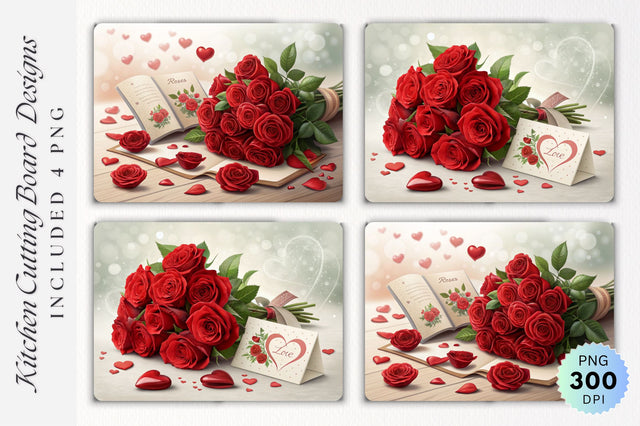Romantic Roses and Hearts on a Cutting Board Sublimation Regulrcrative 