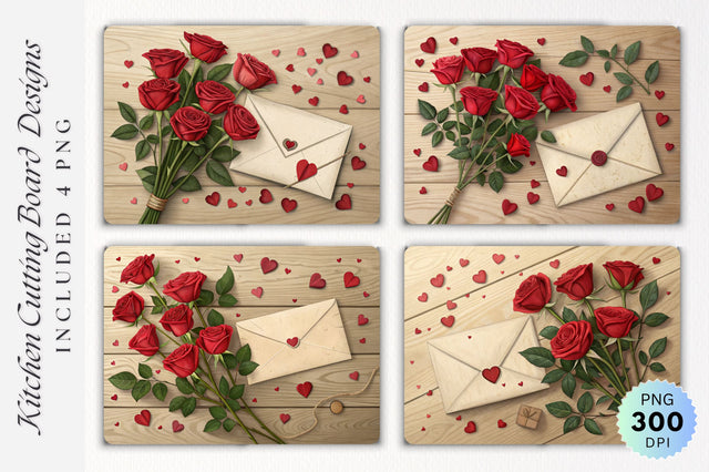 Romantic Roses Flat Lay on Wooden Cutting Board Sublimation Regulrcrative 