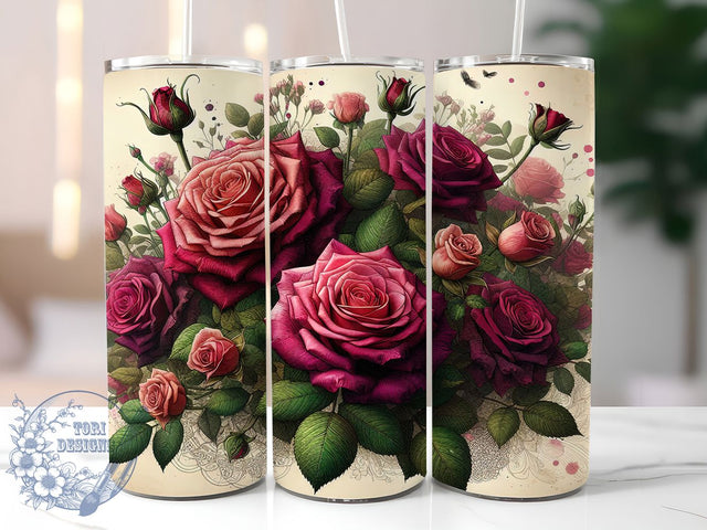 Romantic Roses Valentine Tumbler, Floral Hearts Wrap, Romantic Rose Cup, Valentine Sublimation Design, Elegant Flower Tumbler, Love Roses Wrap, Sweet Floral Cup Sublimation ToriDesigns 