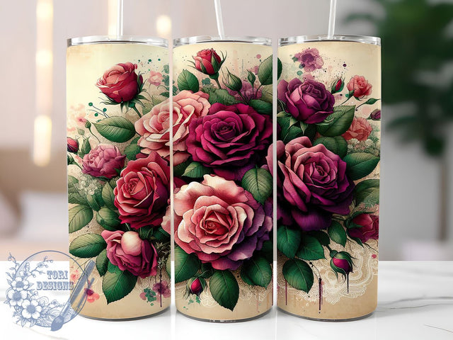 Romantic Roses Valentine Tumbler, Floral Hearts Wrap, Romantic Rose Cup, Valentine Sublimation Design, Elegant Flower Tumbler, Love Roses Wrap, Sweet Floral Cup Sublimation ToriDesigns 