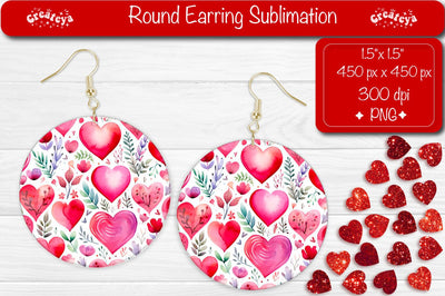 Romantic Round Earrings – Floral Heart Sublimation Prints Sublimation Createya Design 