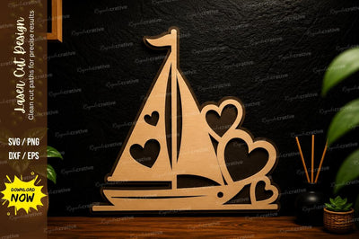 Romantic Sailboat Laser Cut Svg Design SVG Regulrcrative 
