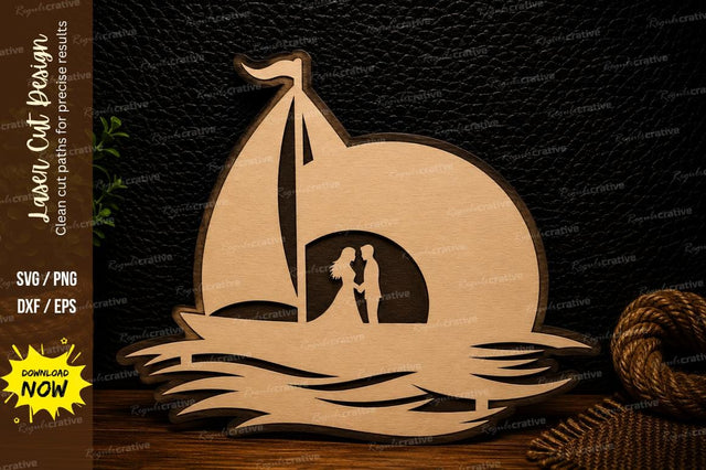 Romantic Sailboat Sunset Laser Cut Svg Design SVG Regulrcrative 