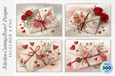 Romantic Sealed Letter with Hearts and Flowers on a Cutting Board Sublimation Regulrcrative 