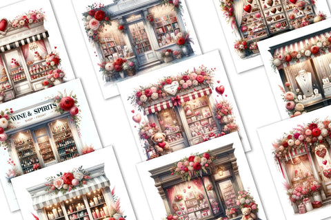 Romantic Shop Facades, Valentine's Day JPEG Pack Sublimation BijouBay 