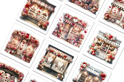 Romantic Shop Facades, Valentine's Day JPEG Pack Sublimation BijouBay 