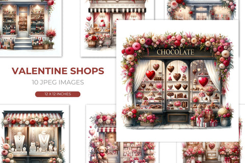 Romantic Shop Facades, Valentine's Day JPEG Pack Sublimation BijouBay 