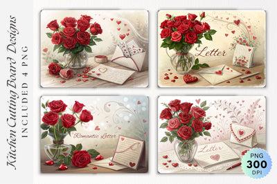 Romantic Still Life with Red Roses Handwritten Letter and Heart Cutting Board Sublimation Regulrcrative 