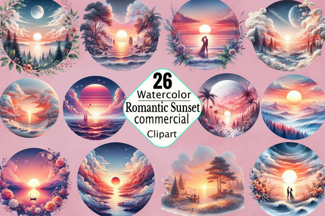 Romantic Sunset Sublimation Clipart Bundle Sublimation SVGArt 