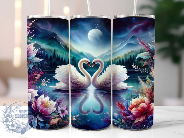 Romantic Swan Couple Tumbler Wrap, Swan Tumbler, Couple Tumbler Wrap, Love Tumbler Design, 20oz Tumbler, Romantic Drinkware, Swan Decor, Wedding Gift Tumbler Sublimation ToriDesigns 