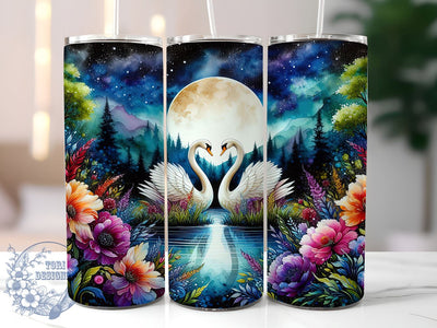 Romantic Swan Couple Tumbler Wrap, Swan Tumbler, Couple Tumbler Wrap, Love Tumbler Design, 20oz Tumbler, Romantic Drinkware, Swan Decor, Wedding Gift Tumbler Sublimation ToriDesigns 