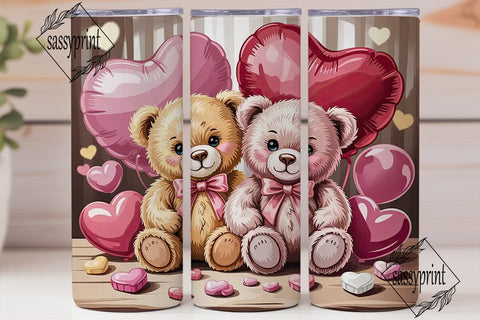 Romantic Teddy Bears Heart 20oz Tumbler Sublimation sassyprint 