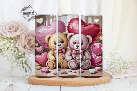 Romantic Teddy Bears Heart 20oz Tumbler Sublimation sassyprint 