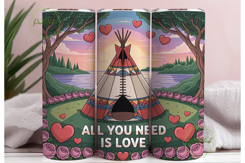 Romantic Teepee Love 20oz Tumbler Wrap Sublimation PixelChick 