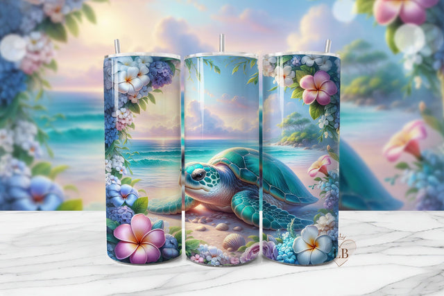 Romantic Turtle Tumbler Wrap, 20oz Seamless Floral PNG Sublimation BijouBay 