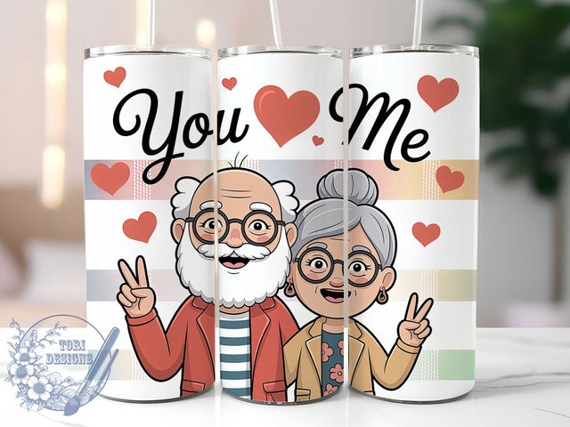 Romantic Valentine Couple Tumbler, Romantic Couple Wrap, Cute Elderly Love Cup, 20oz Sublimation Wrap, Stylish Valentine Design Tumbler, Artistic Couple Heart Cup, Whimsical Love Theme Wrap Sublimation ToriDesigns 