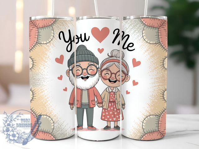 Romantic Valentine Couple Tumbler, Romantic Couple Wrap, Cute Elderly Love Cup, 20oz Sublimation Wrap, Stylish Valentine Design Tumbler, Artistic Couple Heart Cup, Whimsical Love Theme Wrap Sublimation ToriDesigns 