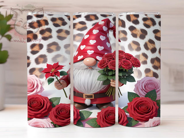Romantic Valentine Gnome Tumbler Wrap, Rose Pattern Design, Floral Love Theme, Romantic Gnome Art, Sublimation Template, 20oz Tumbler Wrap, Love Gnome Gift Sublimation Lara' s Designs 