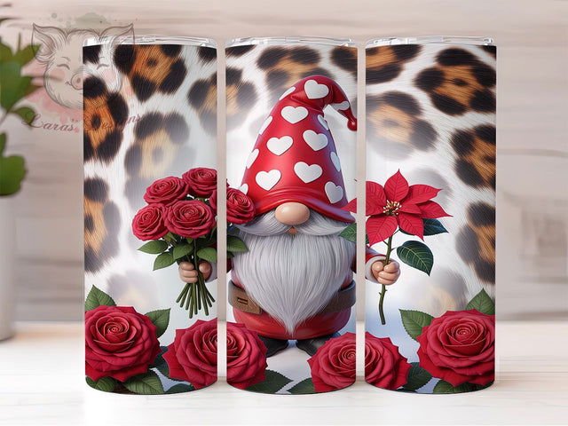 Romantic Valentine Gnome Tumbler Wrap, Rose Pattern Design, Floral Love Theme, Romantic Gnome Art, Sublimation Template, 20oz Tumbler Wrap, Love Gnome Gift Sublimation Lara' s Designs 