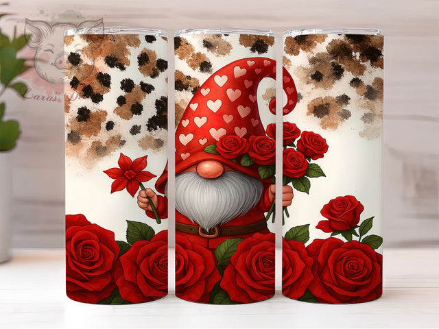 Romantic Valentine Gnome Tumbler Wrap, Rose Pattern Design, Floral Love Theme, Romantic Gnome Art, Sublimation Template, 20oz Tumbler Wrap, Love Gnome Gift Sublimation Lara' s Designs 