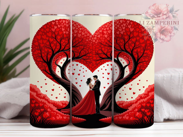 Romantic Valentine Heart Tree Tumbler, Romantic Silhouette Pattern, Valentine Love Design, 20Oz Sublimation Wrap, Elegant Tree Art, Sweet Heart Texture, Tumbler Sublimation Sublimation Li Zamperini 