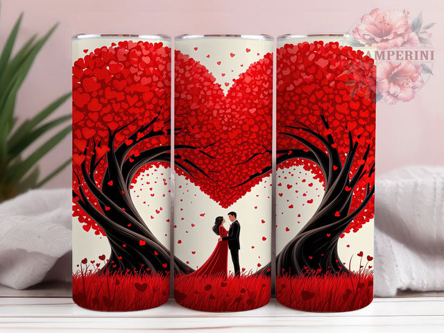 Romantic Valentine Heart Tree Tumbler, Romantic Silhouette Pattern, Valentine Love Design, 20Oz Sublimation Wrap, Elegant Tree Art, Sweet Heart Texture, Tumbler Sublimation Sublimation Li Zamperini 