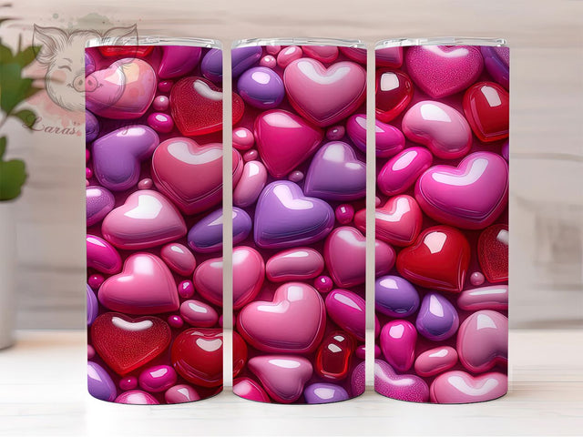 Romantic Valentine Hearts Tumbler, Love Heart Pattern, Romantic Valentine Design, 20Oz Sublimation Wrap, Pink Red Hearts, Cute Valentine Art, Tumbler Sublimation Sublimation Lara' s Designs 