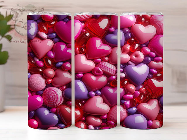 Romantic Valentine Hearts Tumbler, Love Heart Pattern, Romantic Valentine Design, 20Oz Sublimation Wrap, Pink Red Hearts, Cute Valentine Art, Tumbler Sublimation Sublimation Lara' s Designs 