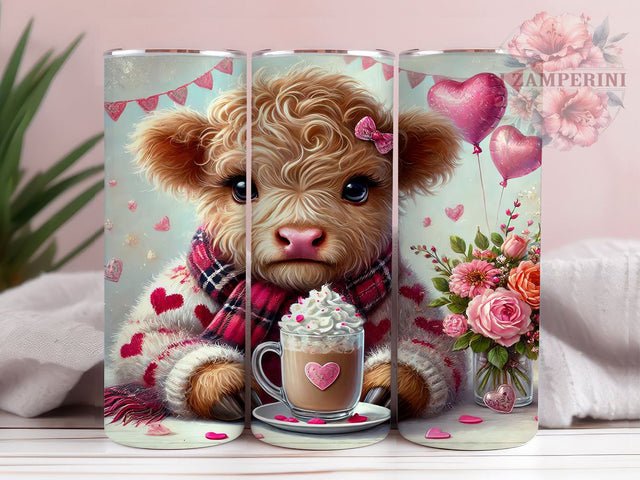 Romantic Valentine Highland Cow Tumbler, Cute Cow Love, 20oz Valentine's Design, Highland Cow Gift, Love Themed Drinkware, Valentine's Day Sublimation, Romantic Cow Tumbler Sublimation Li Zamperini 