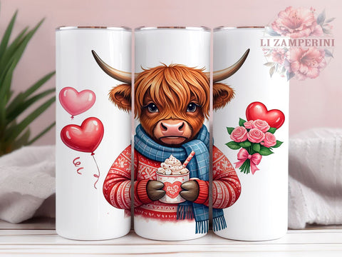 Romantic Valentine Highland Cow Tumbler, Cute Cow Love, 20oz Valentine's Design, Highland Cow Gift, Love Themed Drinkware, Valentine's Day Sublimation, Romantic Cow Tumbler Sublimation Li Zamperini 