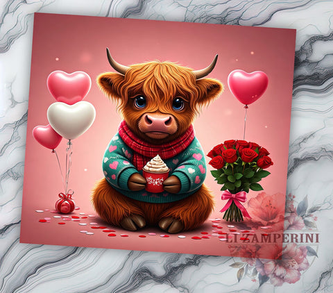 Romantic Valentine Highland Cow Tumbler, Cute Cow Love, 20oz Valentine's Design, Highland Cow Gift, Love Themed Drinkware, Valentine's Day Sublimation, Romantic Cow Tumbler Sublimation Li Zamperini 