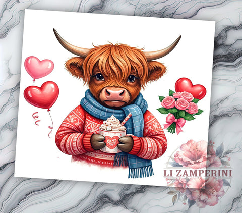 Romantic Valentine Highland Cow Tumbler, Cute Cow Love, 20oz Valentine's Design, Highland Cow Gift, Love Themed Drinkware, Valentine's Day Sublimation, Romantic Cow Tumbler Sublimation Li Zamperini 
