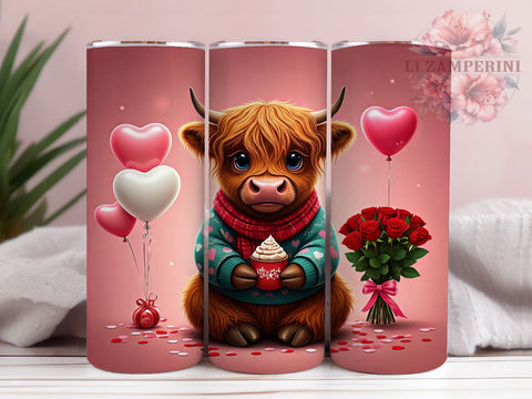 Romantic Valentine Highland Cow Tumbler, Cute Cow Love, 20oz Valentine's Design, Highland Cow Gift, Love Themed Drinkware, Valentine's Day Sublimation, Romantic Cow Tumbler Sublimation Li Zamperini 
