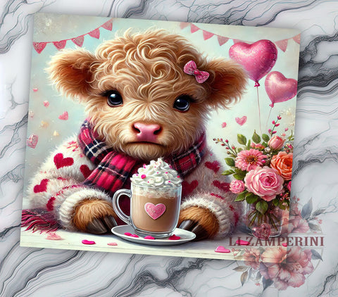 Romantic Valentine Highland Cow Tumbler, Cute Cow Love, 20oz Valentine's Design, Highland Cow Gift, Love Themed Drinkware, Valentine's Day Sublimation, Romantic Cow Tumbler Sublimation Li Zamperini 
