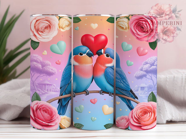 Romantic Valentine Love Birds Tumbler, Love Birds Pattern, Romantic Couple Design, 20Oz Sublimation Wrap, Cute Bird Art, Sweet Valentine Texture, Tumbler Sublimation Sublimation Li Zamperini 