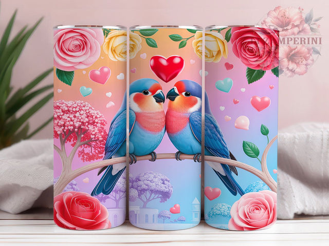 Romantic Valentine Love Birds Tumbler, Love Birds Pattern, Romantic Couple Design, 20Oz Sublimation Wrap, Cute Bird Art, Sweet Valentine Texture, Tumbler Sublimation Sublimation Li Zamperini 