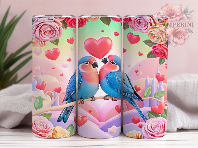 Romantic Valentine Love Birds Tumbler, Love Birds Pattern, Romantic Couple Design, 20Oz Sublimation Wrap, Cute Bird Art, Sweet Valentine Texture, Tumbler Sublimation Sublimation Li Zamperini 