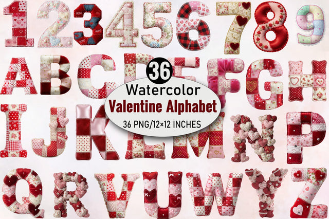 Romantic Valentine Patchwork Alphabet Sublimation SVGArt 
