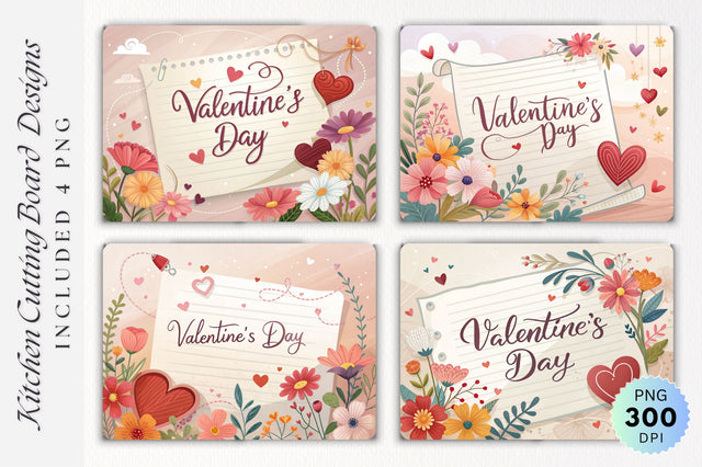 Romantic Valentine's Day Note with Flowers and Hearts on Cutting Board Sublimation Regulrcrative 