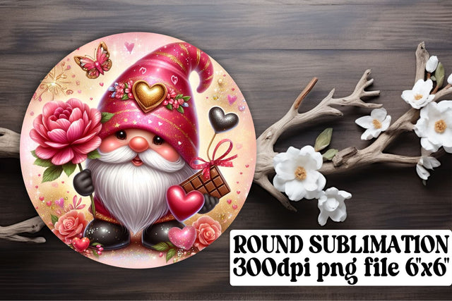 Romantic Valentines Gnomes: Circle Ornaments, Keychain, Coaster Art Pack Sublimation afrosvg 