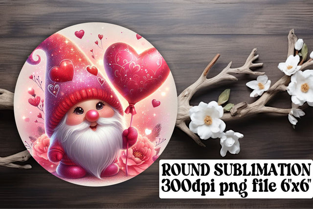Romantic Valentines Gnomes: Circle Ornaments, Keychain, Coaster Art Pack Sublimation afrosvg 